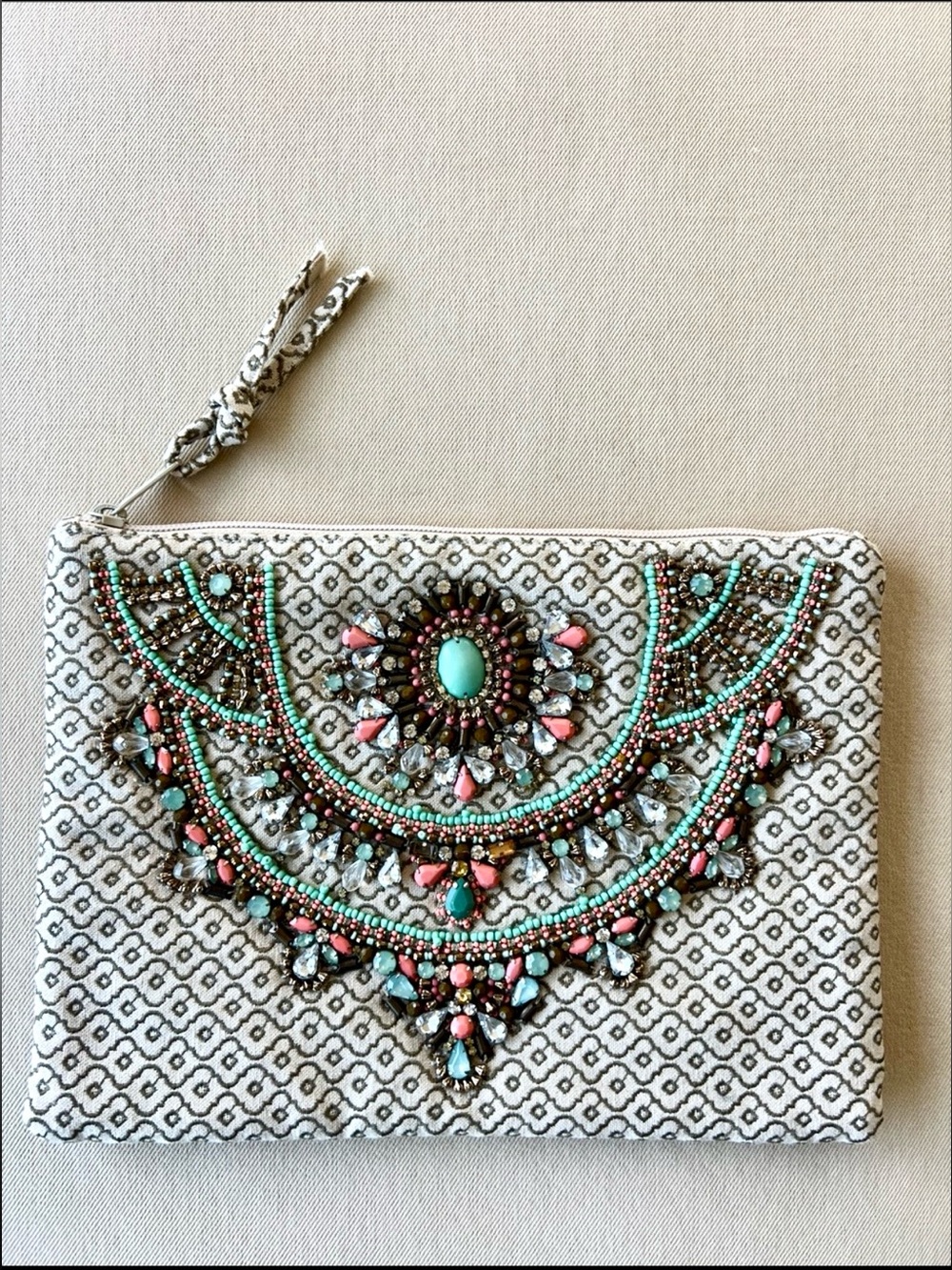 Star Mela Beaded Zip Pouch Clutch